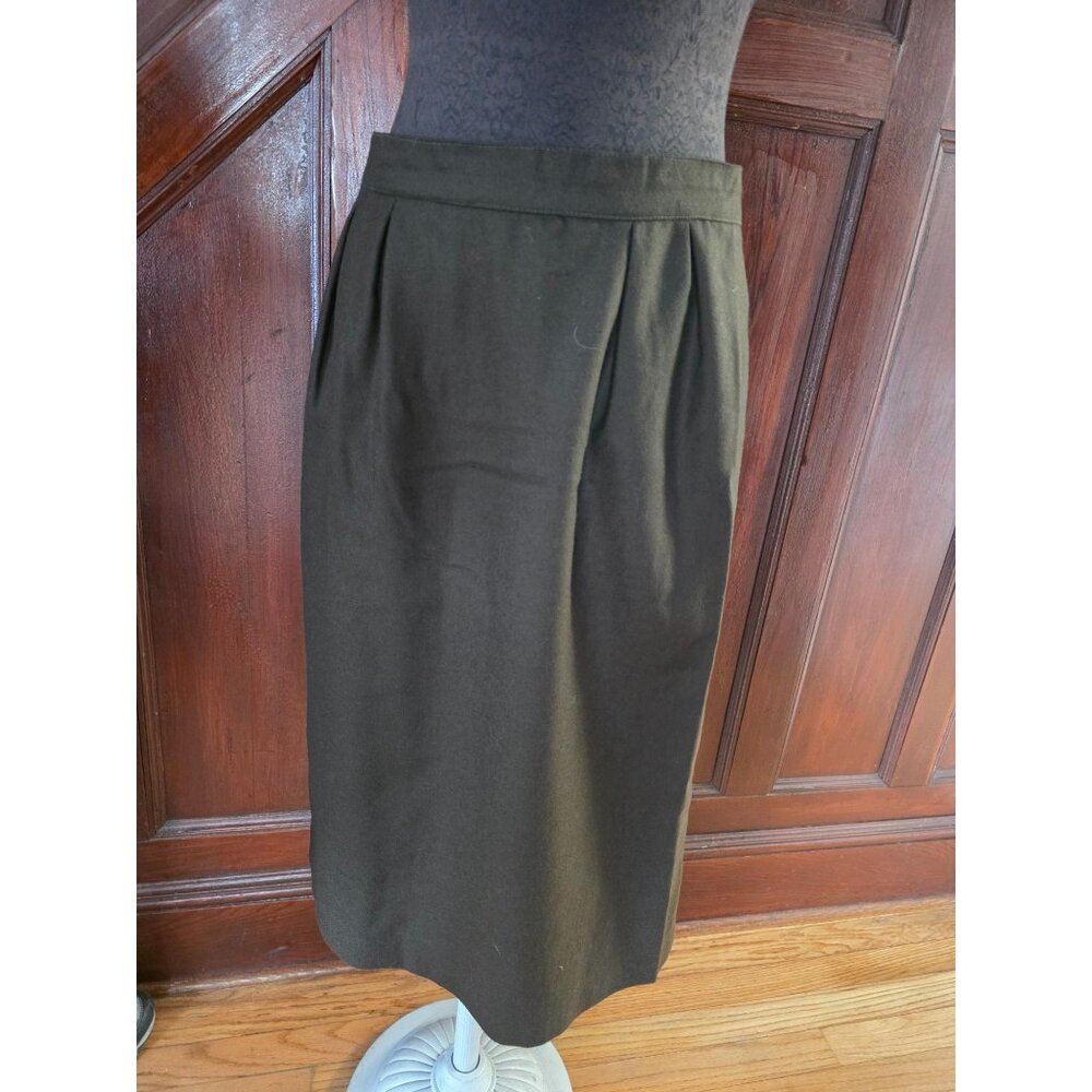 Giorgio Sant Angelo Vintage Olive Green 100% Wool Pencil Skirt Professional Clas